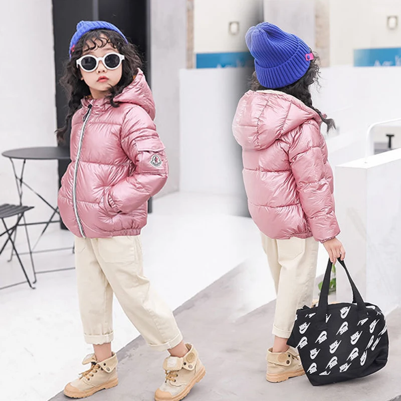 2023 Autumn Winter Girls Down Jackets Glossy Keep Warm Hooded Christmas Jacket Waterproof Boys Coat 2-10 Years Children Clothing