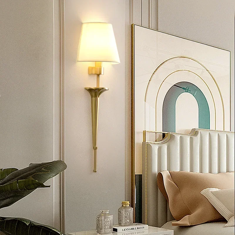 Picture 6: Copper lamp American wall lamp bedroom simple wall lamps classical lamp living room decor led lights home corridor bedside lamp
