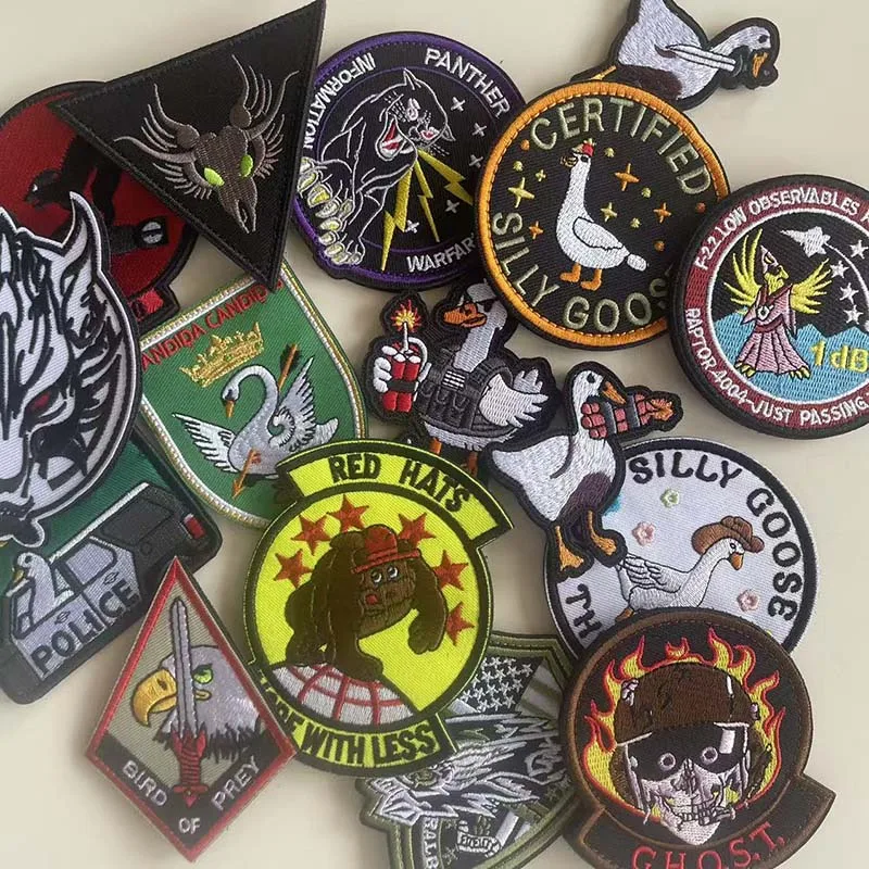Tactical Emblem Swan,Eagle,Leopard,Wolf,Bird,Cat,Duck,Beast Animals Applique Embroidery Patches,Military Sticker Backpack Badges