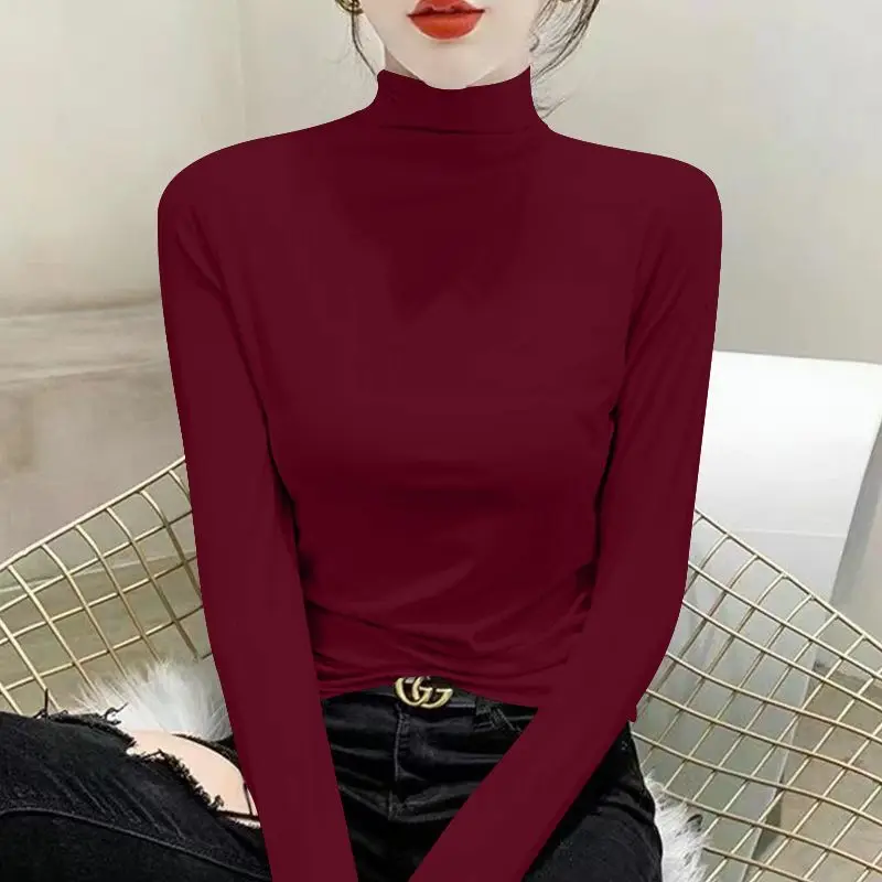 Autumn Winter 2025 Casual Turtleneck Tops Women Modal High Neck Long Sleeve T-Shirt New Stylish Slim Basic Shirt Inner Wear Tee