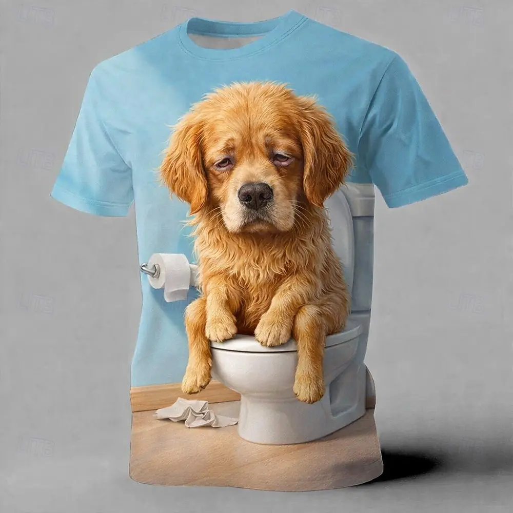 Funny Men's Shaggy Dog T-shirt 3D 3D Messy Hair Puppy Graphic Short Sleeve T Shirt Casual Cute Unisex Daily Tops Summer Clothing