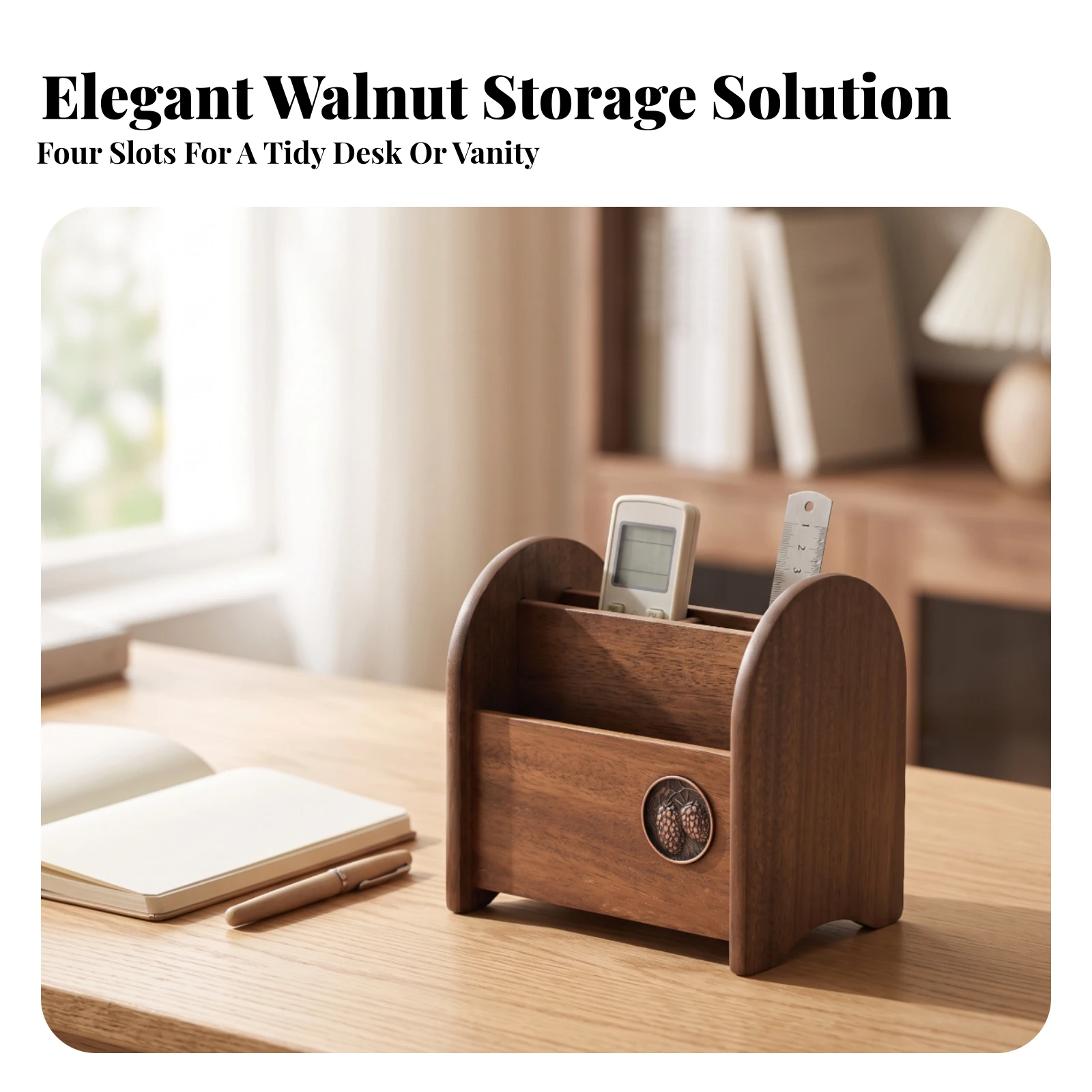 Wood Desktop Organizer with Compartments Multifunctional Desk Organizer Desktop Organizer Wooden Desk Organizer with 4