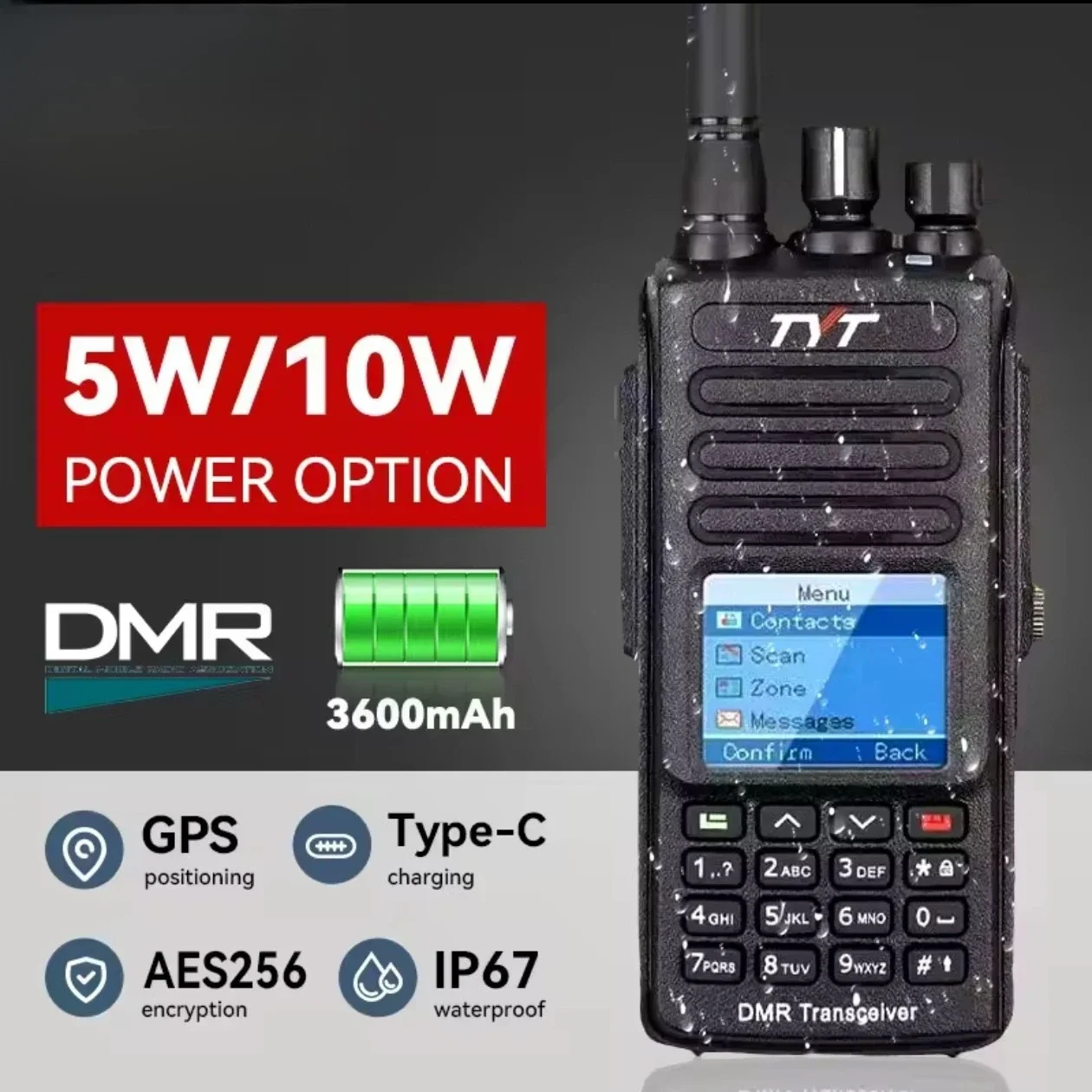 Durable MDUV390PLUS Car Walkie-talkie 10W Encryption AES256 High Power Type-c