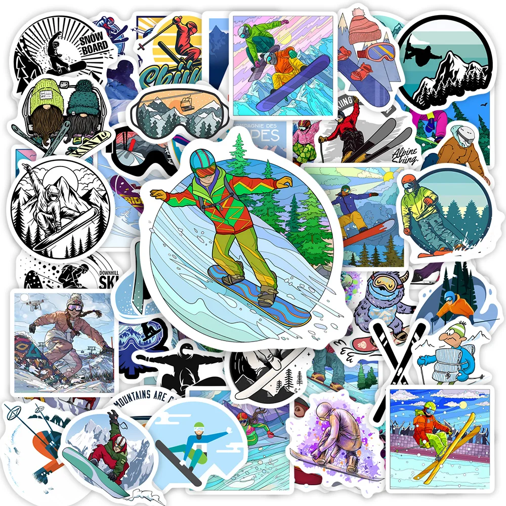 Winter Ski Snowboard Adventure Sports Cartoon Girl Kid's Gift Graffiti DIY Sketch Phone Laptop Scrapbooking Waterproof Stickers