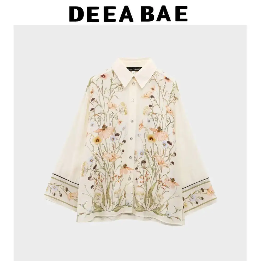 DEEABAE 2025 ربيع جديد المنتج الملابس النسائية نمط موضة ملابس منقوشة بكم طويل قميص عادية المتداول حافة تصميم السراويل #2