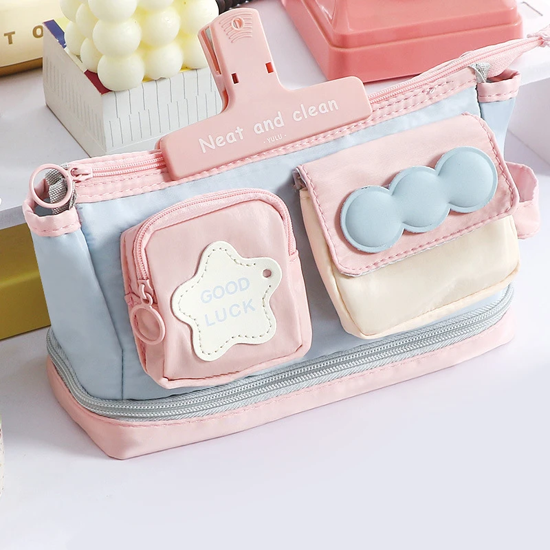 

Dopamine Color Block Kawaii Pencil Case - Large Capacity Ins Style Makeup Organizer Bag With Multiple Compartments