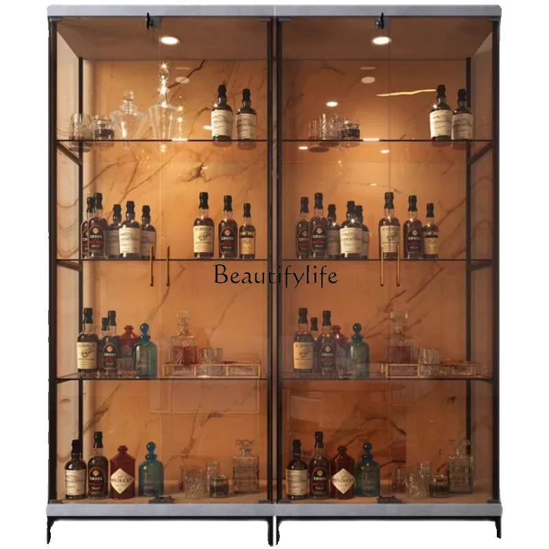 

Small wine cabinet against the wall Living room floor display rack Light luxury high-end glass door Wine rack Collection display