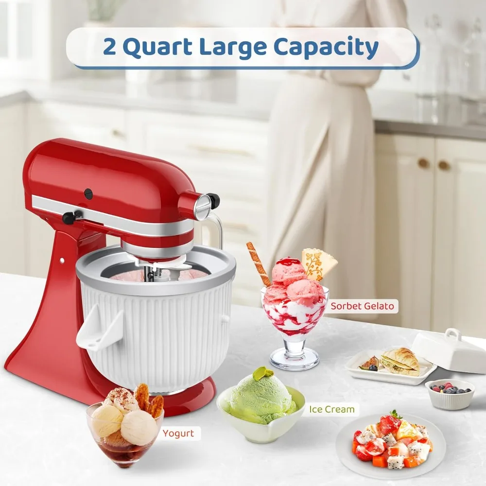 

Ice Cream Machine, Ice Cream Maker Attachment, 2 Quart Frozen Yogurt & Gelato, 4.5 Qt Stand Mixers, Ice Cream Maker