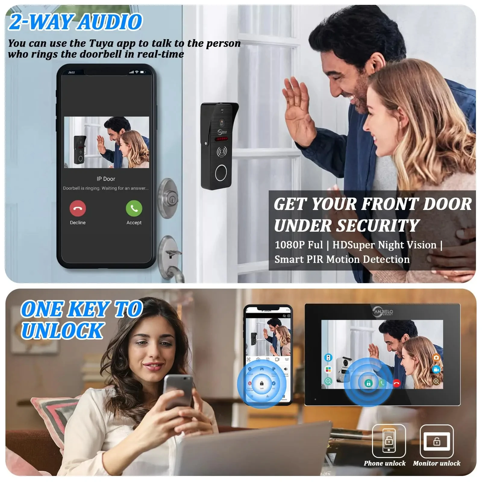 Wired Video Door Phone Intercom System Tuya Wifi 10 Inch Monitor 1080P Video Doorbell for 1/2/3/4 Unit Multi Apartments Families