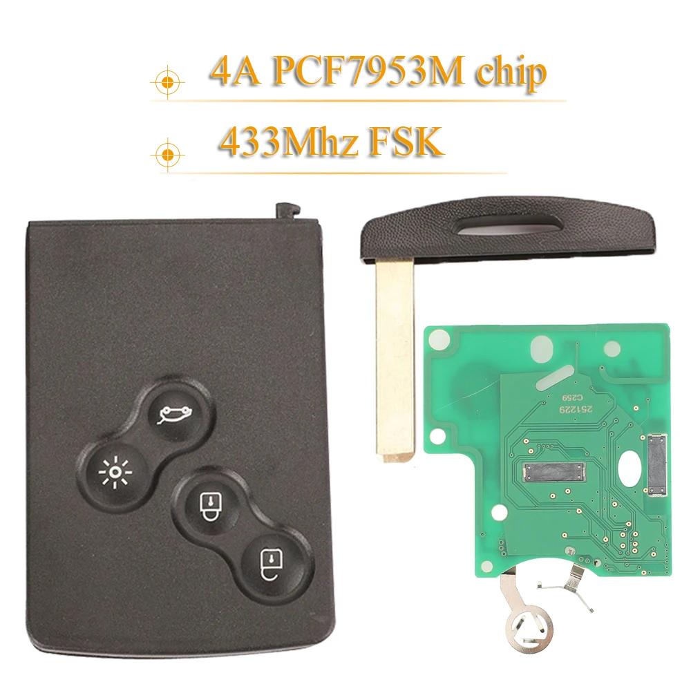 Jingyuqin 4 Buttons 433Mhz FSK 4A PCF7953M chip Smart Remote Car Key For Renault Megane Fluence Laguna Scenic Replacement Fob