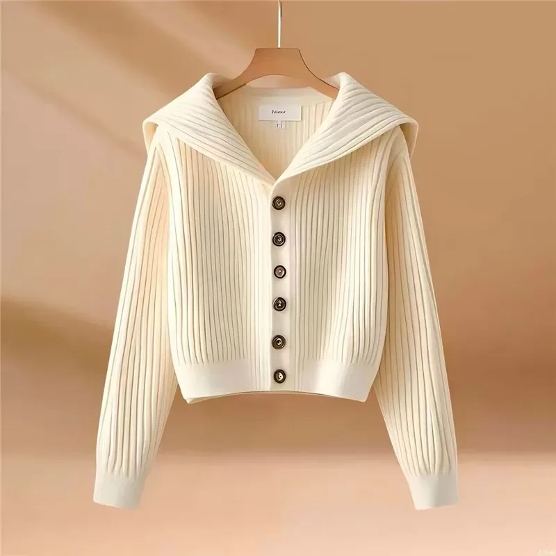 Oversized Cardigan Woman Autumn New Turn Down Collar Wool Cashmere Sweater Women Thread Short Knit Cardigan
