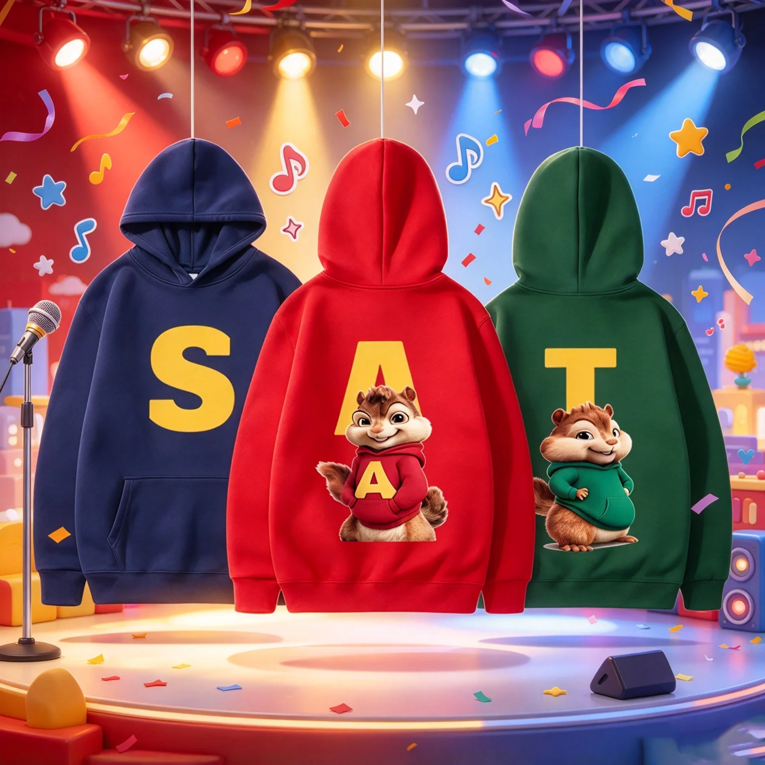 2026 New Kids Soft Comfortable Cartoon Hoodie Alvin and The Chipmunks Green Red Navy Blue Long Sleeve Hoodies Sweatshirts