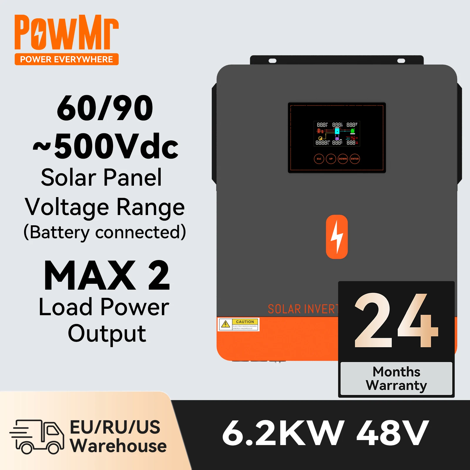 

PowMr EU Stocks Hybrid Solar Inverter MPPT 4.2kw 6.2KW On Off Grid 24V 48V 120A Grid Tie Inverter 230V \\\Max Pv Power 650