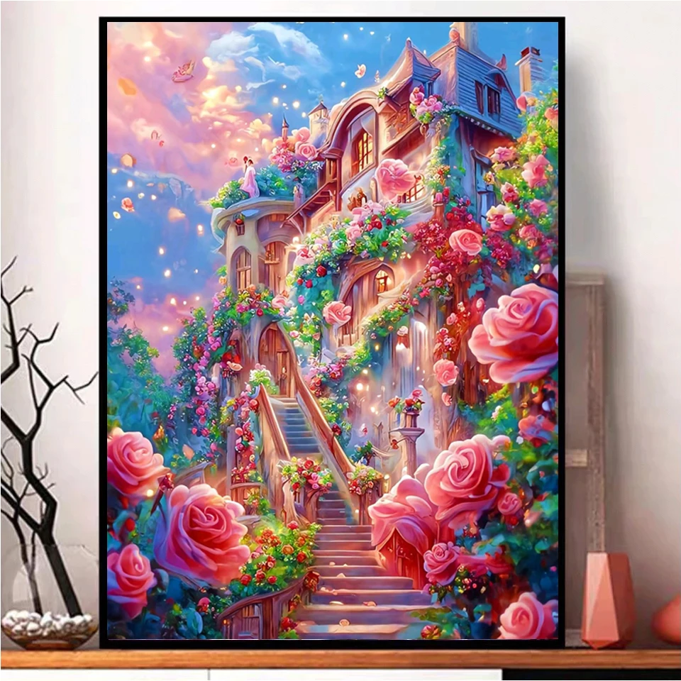 DIY Diamond Painting 2024 Fantasy Rose Castle Full Diamond Square Diamond Embroidery 5D Jewelry Cross Stitch Home Decor