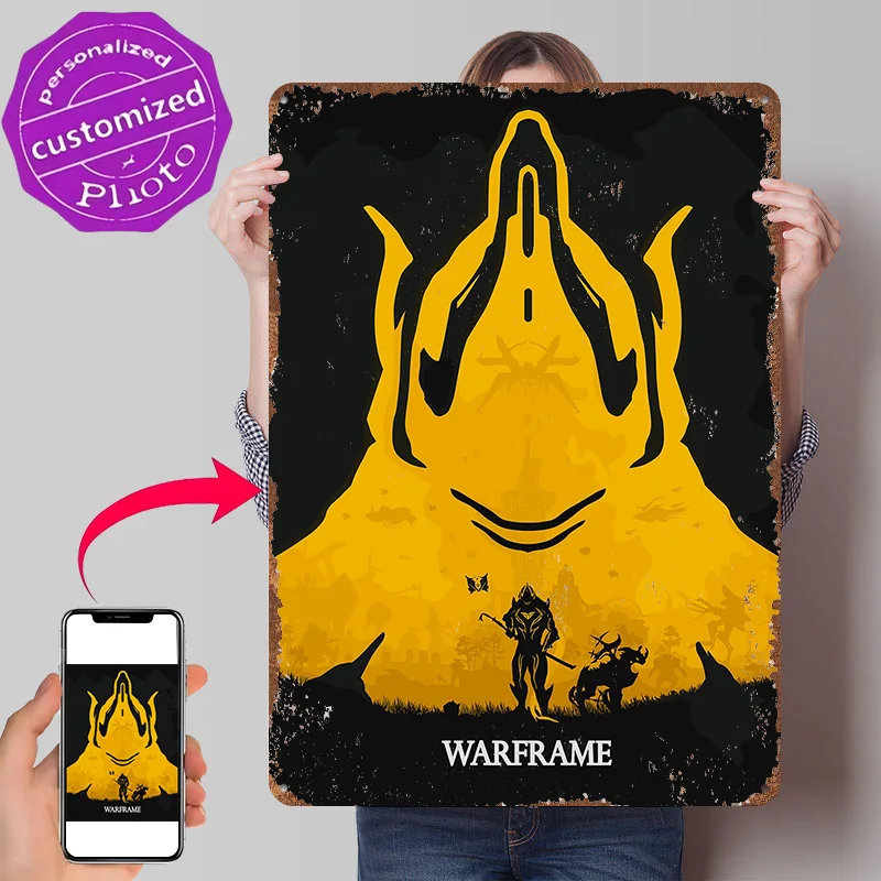 Warframe Minimalist Personalized 3D Textured Metal Poster Wall Art Vintage Tin Signs for Gamer Room Decoration At Home Wand Deko