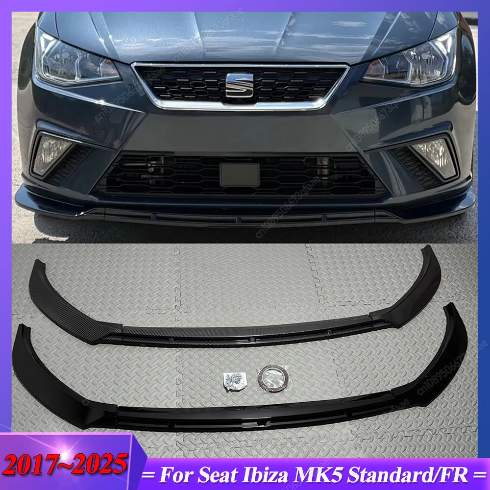 

3 шт. для Seat Ibiza MK5 Standard/FR 2017-2025 + автомобильный передний бампер, диффузор для губ, сплиттер, спойлер, боди, тюнинг, АБС-пластик, черный