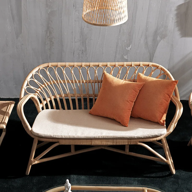 Nordic rattan sofa rattan chair coffee table combination single double three real rattan sofa casual chair