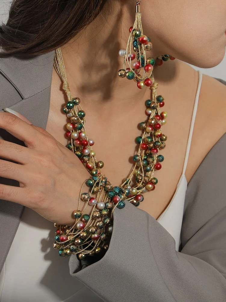 ALLYES Trendy Colorful Beaded Necklace for Women Men Multilayer Rope Braided Wrap Necklaces Christmas Jewelry Party Gifts