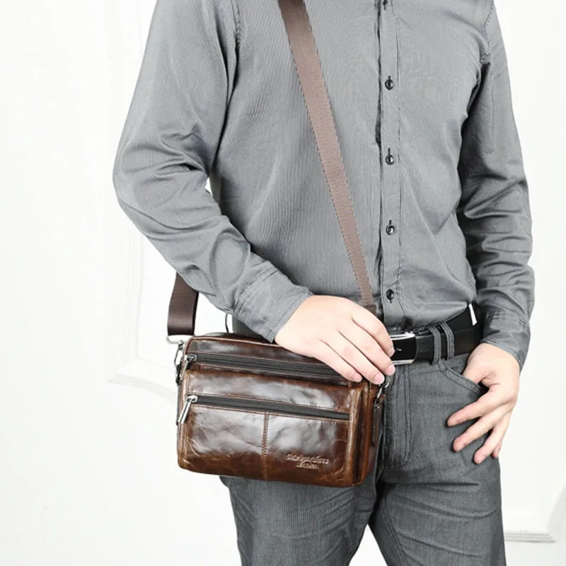 Bolso de hombro Vintage de cuero genuino para hombre, bandolera de piel de vaca de lujo, bolso de mensajero informal a la moda