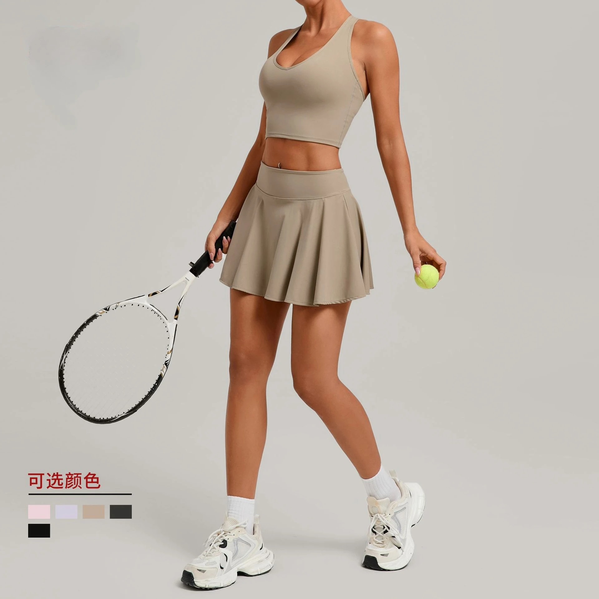 

Спортивный бюстгальтер, теннисная юбка, костюм с плотной высокой талией, защита от воздействия, фитнес, гольф, бадминтон, теннисная юбка, спортивная одежда для бега, йога, комплект из 2 предметов