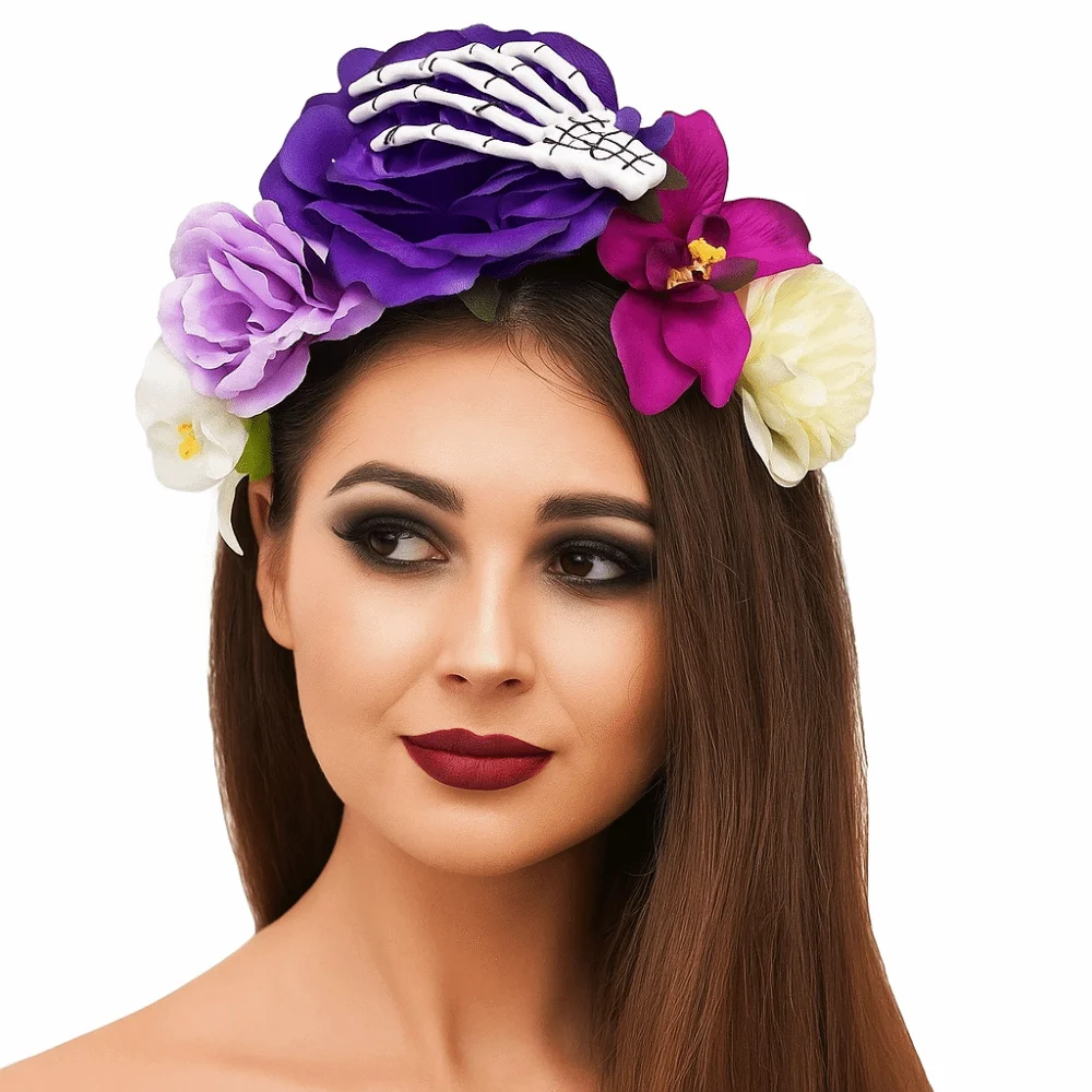 Mode plastique Halloween bandeau crâne gothique Floral cheveux cerceau multicolore Halloween Costume fête casque cheveux accessoires