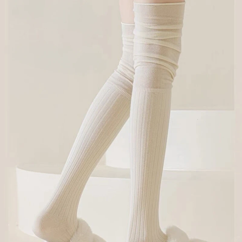 Women\'solid Color Thigh High Stockings Trendy Casual Over The Knee Female Long Socks Thermal Warm Cotton Tall Tube Leggings