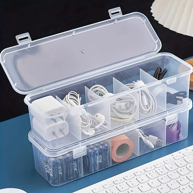 Transparent Cable Organizer with Lid, Dust-Proof Storage Case, Card Organizer, and Clutter-Clearing Battery Holder for Office 5 Transparent Cable Organizer with Lid, Dust-Proof Storage Case, Card Organizer, and Clutter-Clearing Battery Holder for Office 5