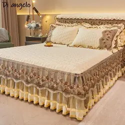 1PC 180x200cm Farai Velvet Thickened Quilting Bed Skirt Embroidery Cotton Bedspread Pillowcase Mattress Cover King Queen #/L