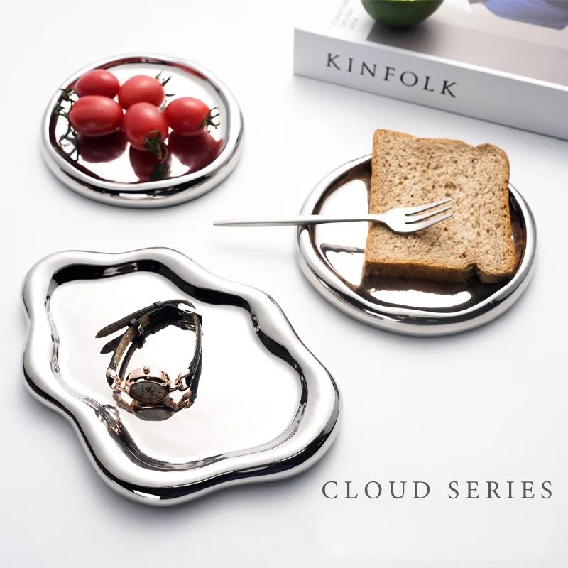 

ceramic silver tray jewelry storage display plate ornaments march 8 women gift souvenirs wedding gifts for guests party favors