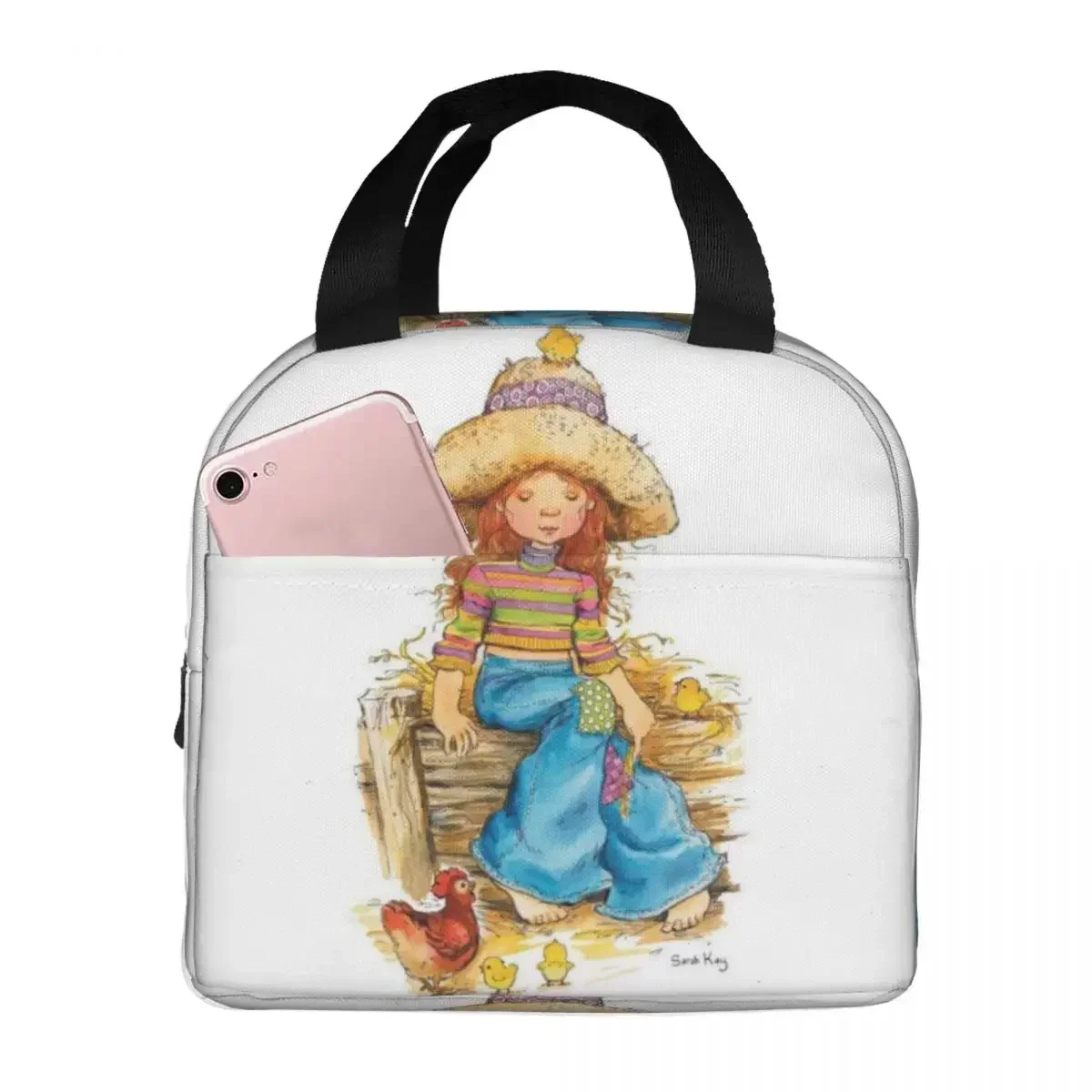 

Cute Sarah Kay Girl Bike Ride Lunch Boxes Accessories Cartoon Village Life Thermal Cold Food Picnic Travel Lunch Bag Insulated