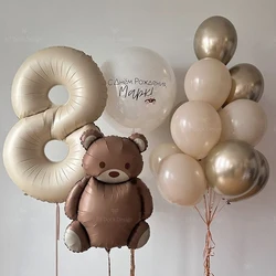 17pcs 40inch Cream Number Bear Foil Balloons Happy Birthday Party Decorations Kids Girl Boy 1 2 3 4 5 6 7 8 9 Year Old Supplies