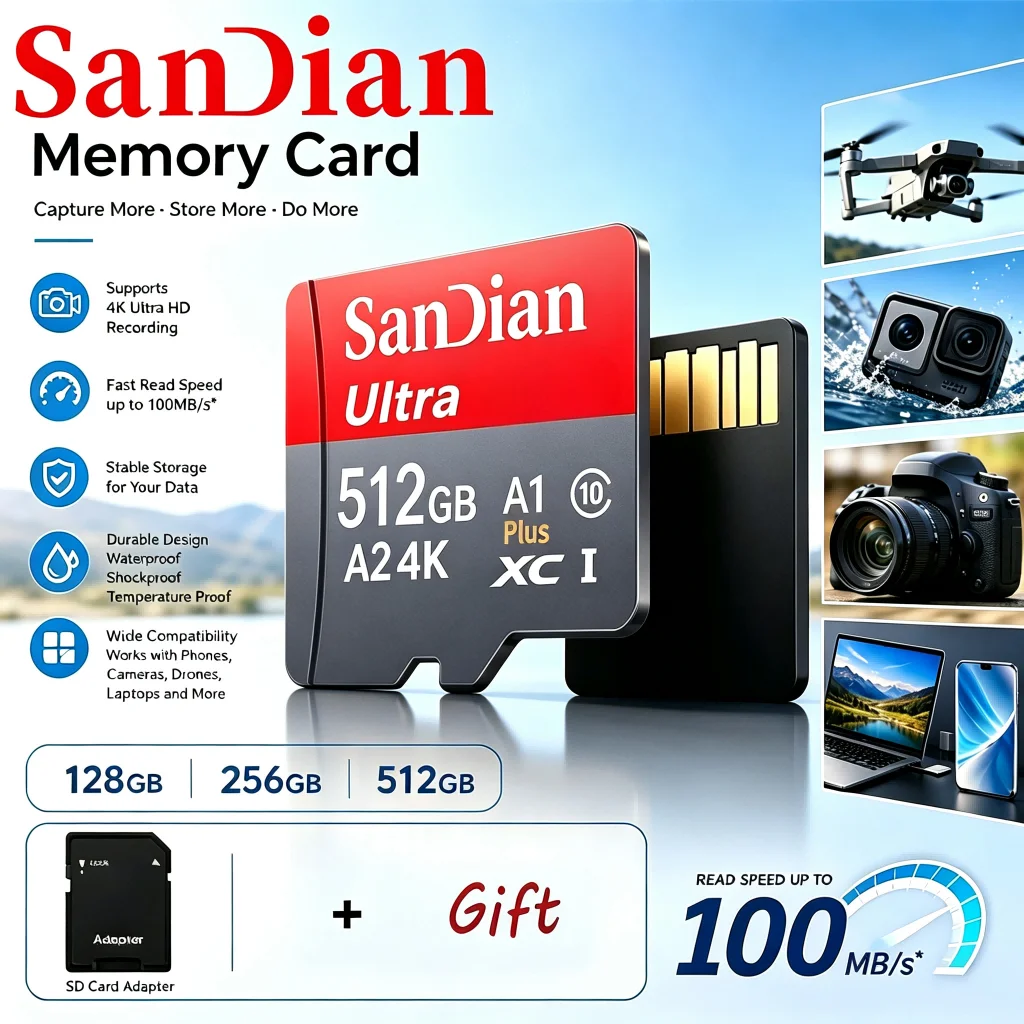 Superior Micro TF SD Card 32GB TF Cards 64GB SD Cards 512GB Memory Card U3 for PC Mac/MP4 Player/Router/Drone Camera/Camera