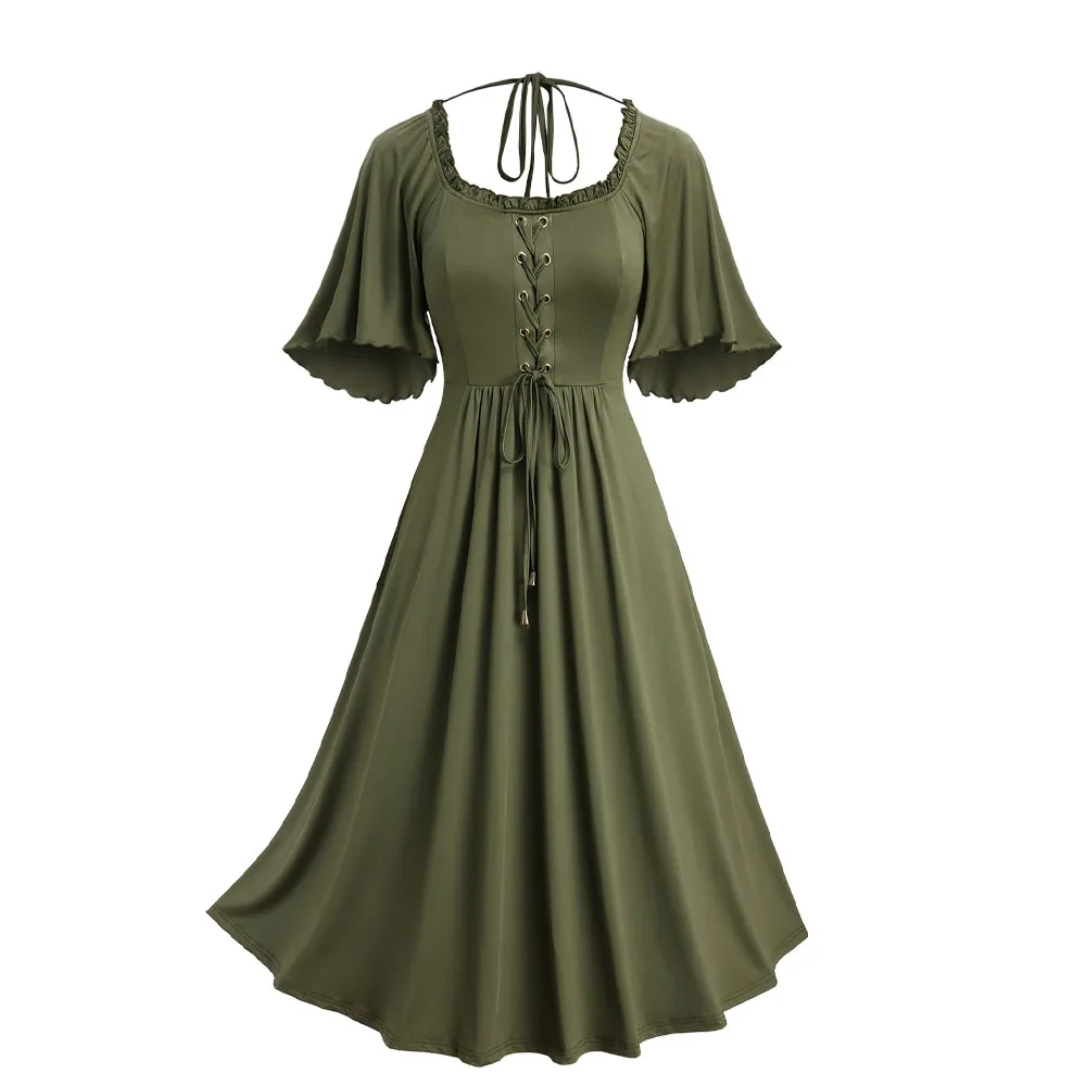 ROSEGAL Plus Size Women's Gothic Lace Panel Dresses, Ruched Velvet Party Dress, Puff Sleeves, Elegant, Cut Out Vestidos