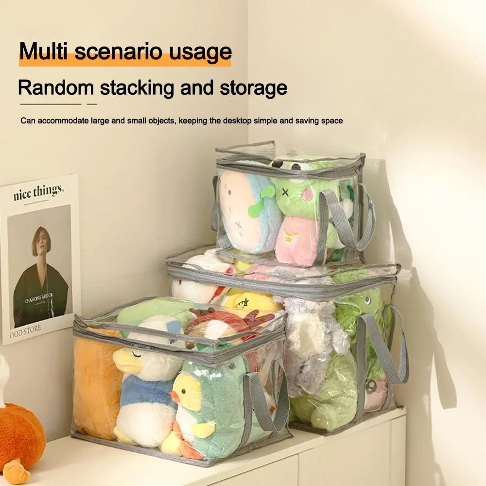 PVC Toy Storage Box Large Capacity Waterproof Transparent Doll Organizing Bag with Handle Multifunctional Book Storage Bag