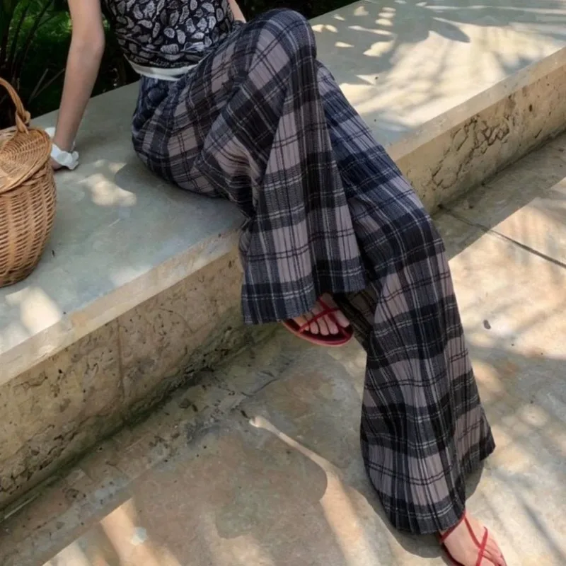 

Miyake Pleated Summer Original 2026 New Plaid Wide-Leg Pants for Women Korean Style Loose Casual Straight Pants for Walking