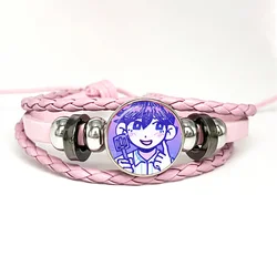 Omori Sunny And Mewo Pink Leather Bracelet Glass Cabochon Button Multilayer Bangles Wristband Gift