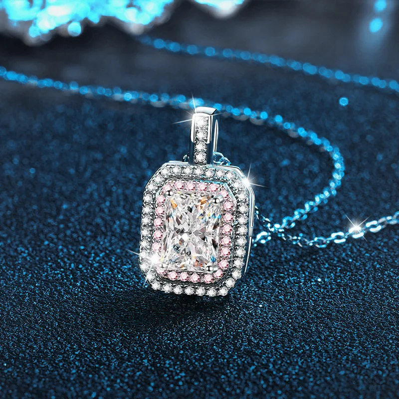 Square Sugar Necklace for Women 925 Silver Redion Moissan Diamond Rectangular Pendant DIY Accessories Wholesale