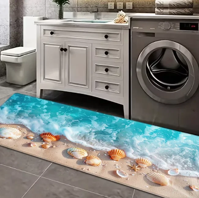 Coastal Starry Fish Theme Runway Mat Green Anti Carpet Entrance Kitchen Bathroom Bedroom Floor Mat Decoration Only Coastal Style