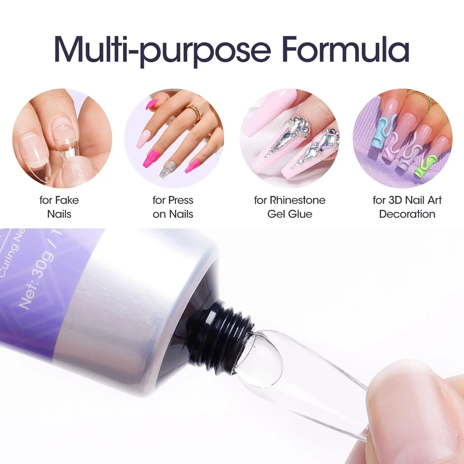 GELLEN 30g Polygel Nail Glue Solid Gel Adhesive Kit Press on Nails Remover for Acrylic Nail Tips UV LED Lamp Home Salon Manicure gallery 4
