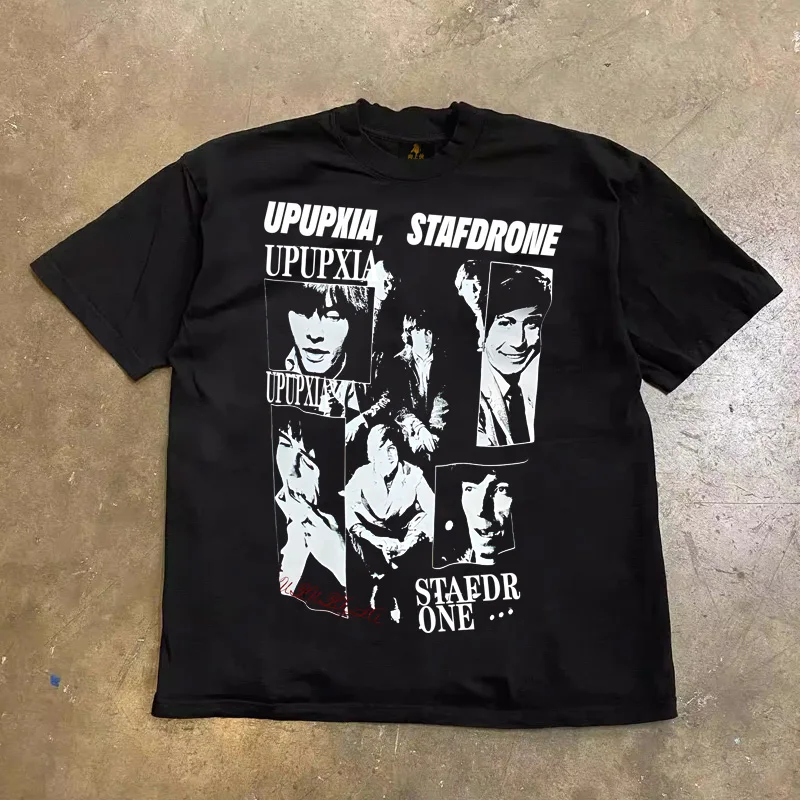 Loose Fit Cotton T-Shirt Unisex Short Sleeve Double Thread UPUPXIA Hero Print Sweat Absorbent round Neck Casual Summer Top