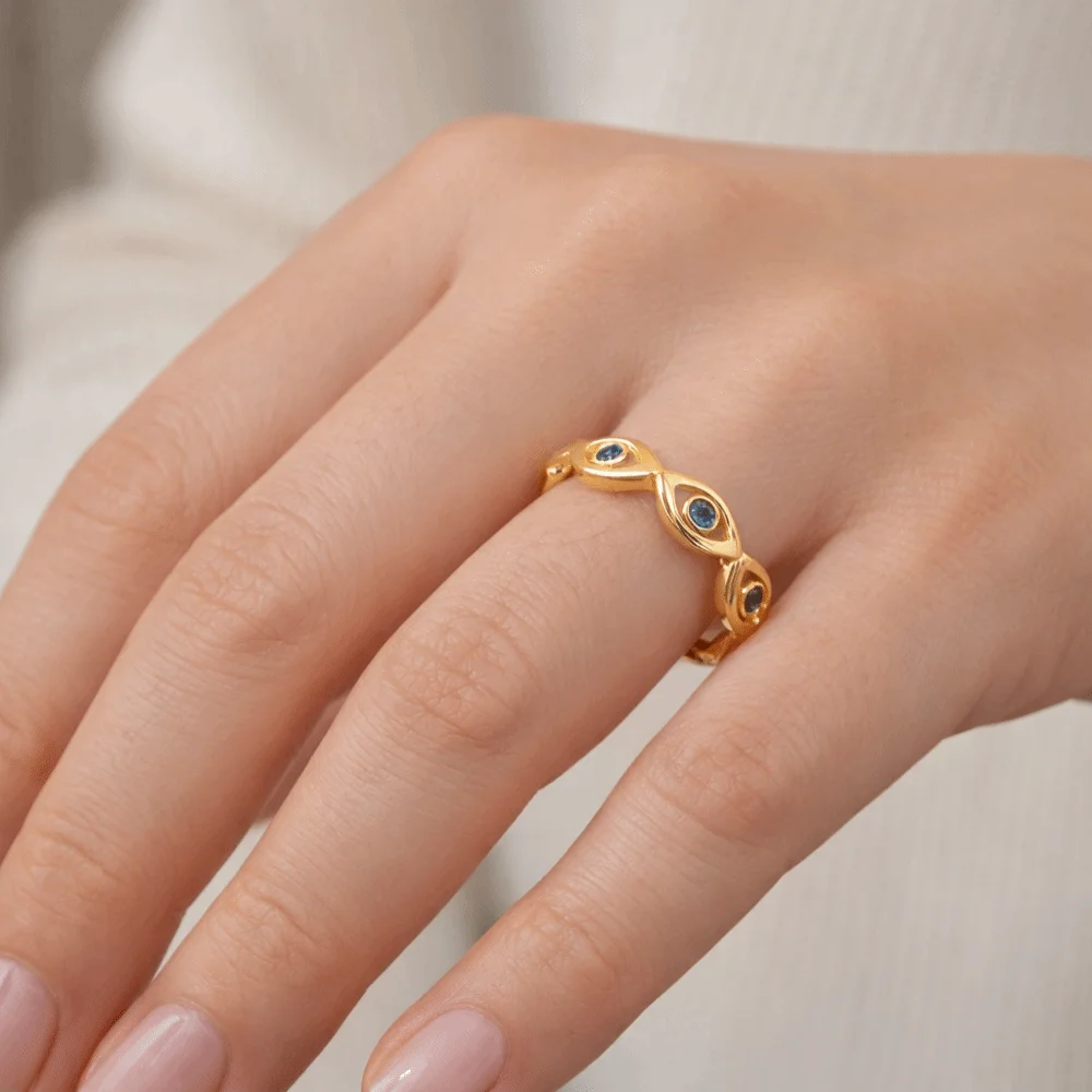 Gold Unique Demon Eye Open Ring Trendy Adjustable Turkish Ring Wedding Band Index Finger Blue Zircon Ring Fashion
