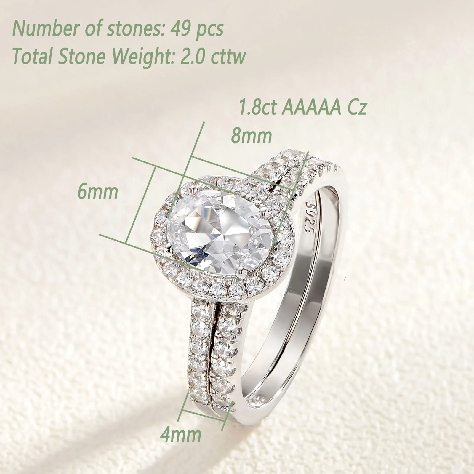 Newshe 925 Sterling Silver Wedding Rings Set for Bride 3.2Ct Halo Oval Cut AAAAA Cubic Zircon Fine Jewelry