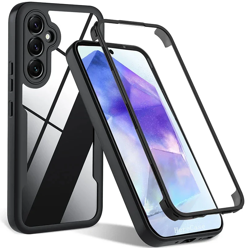 360 protetor de tela de corpo inteiro caso transparente para samsung galaxy a05 a05s a15 a25 a35 a55 a06 a16 capa de telefone à prova de choque
