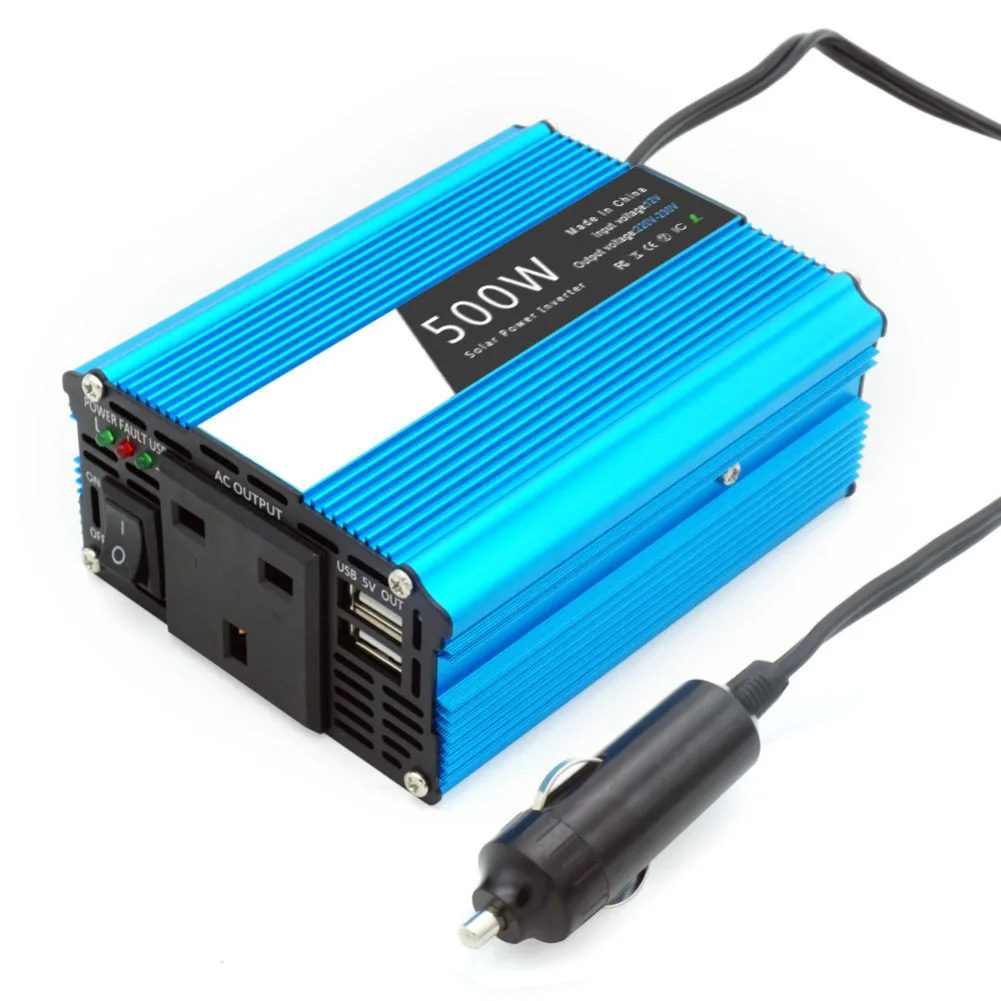 Automotive 12V to 220V Power Converter 500W with Corrected Sine Wave Output Includes Overload and Short Circuit Protection