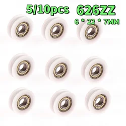 5/10pcs Moving Door And Window Slide Wheel 626 Bearing Pulley 6*22*7MM Planar Wheel U-shaped Groove Nylon Pad Injection Material