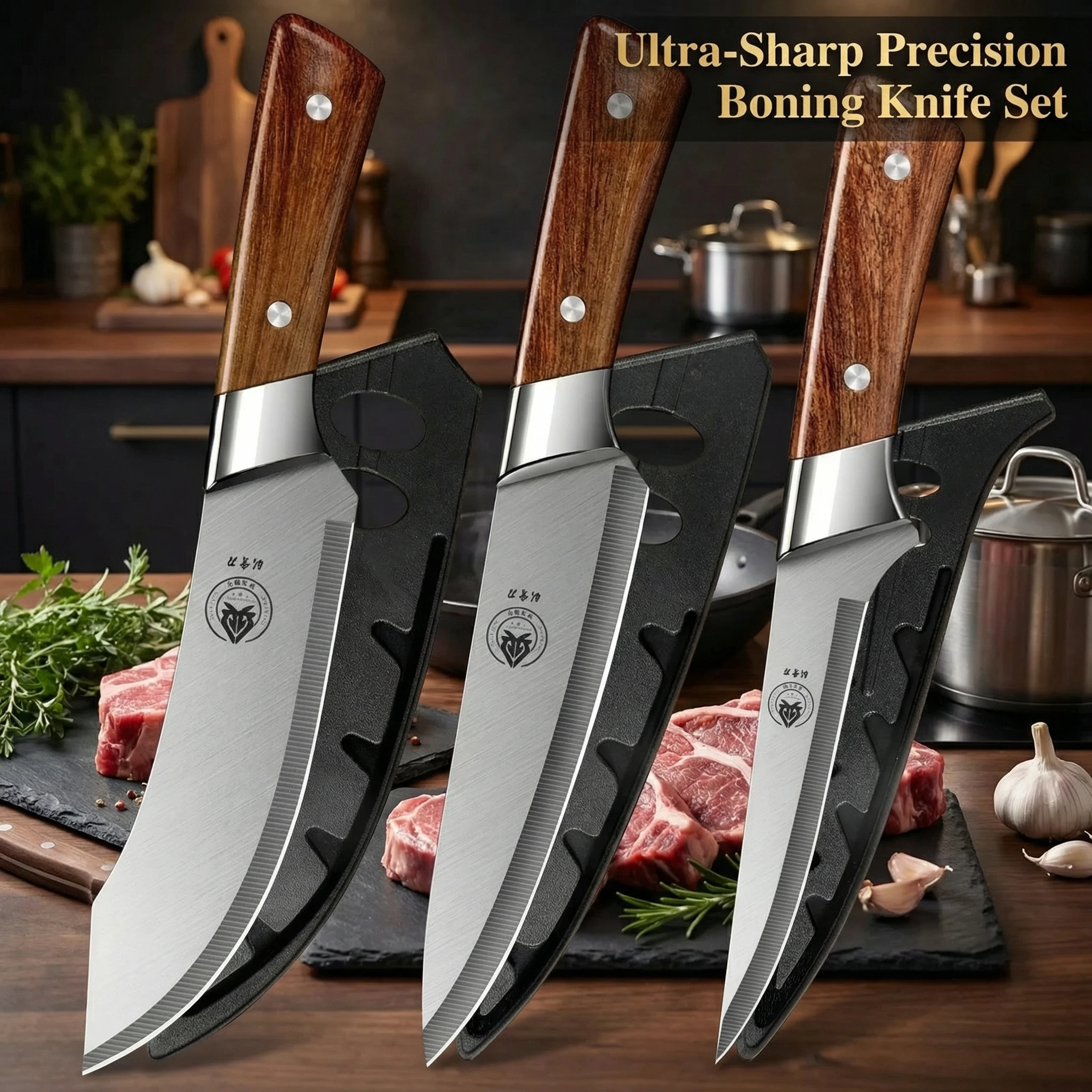 Upgraded Professional Boning&Butcher Knife Set–High Carbon Steel Multi-Functional Meat &Fillet Knife for Kitchen BBQ&Picnic Use