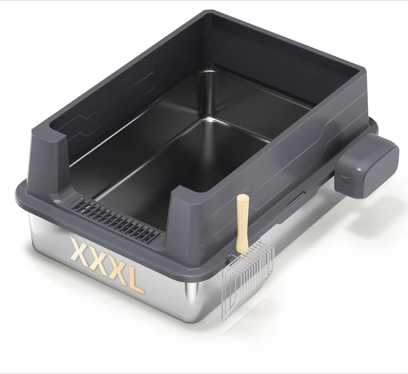 

Stainless steel large cat litter box, deodorizing and sterilizing semi-surrounded, easy to clean, anti-card cat toilet