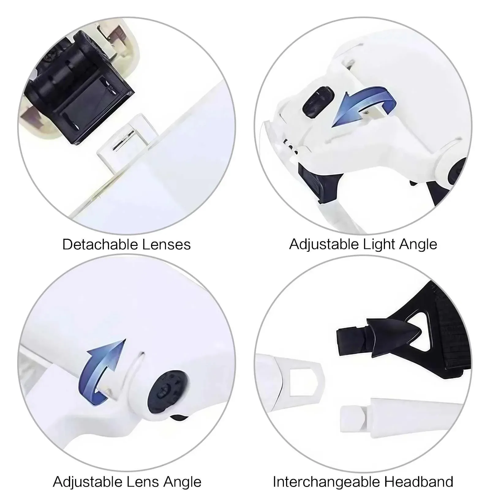 Adjustable Head Mounted Illuminated Magnifying Glass 1.0X 1.5X 2.0X 2.5X 3.5X 2 Lights For Reading Magnifier Loupe