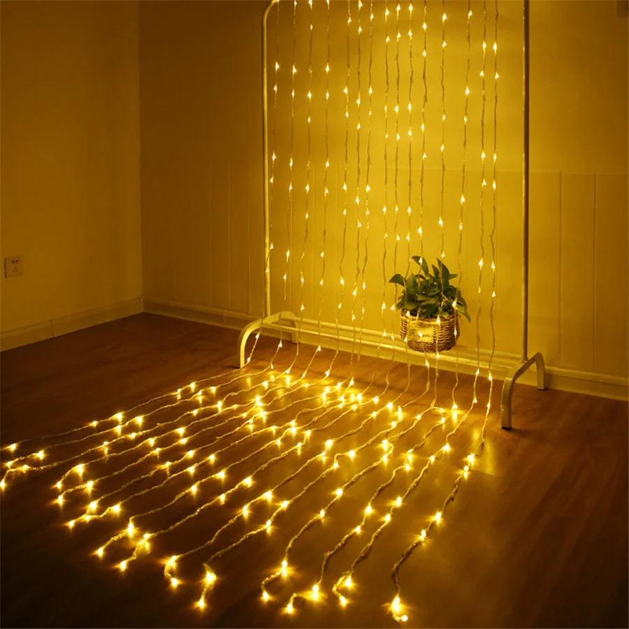 Guirnalda de luces LED de cascada para decoración del hogar, cortina de carámbano de hadas de Navidad, impermeable, 3x2M/3x3M