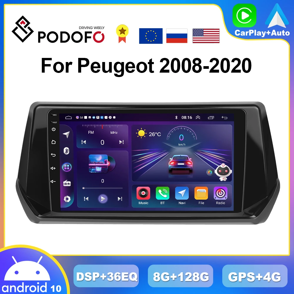 

Podofo 4G CarPlay Radio For Peugeot 2008 2020 Car Multimedia Player 2din GPS Stereo HiFi Autoradio Head Unit 8G+128G RDS DSP BT